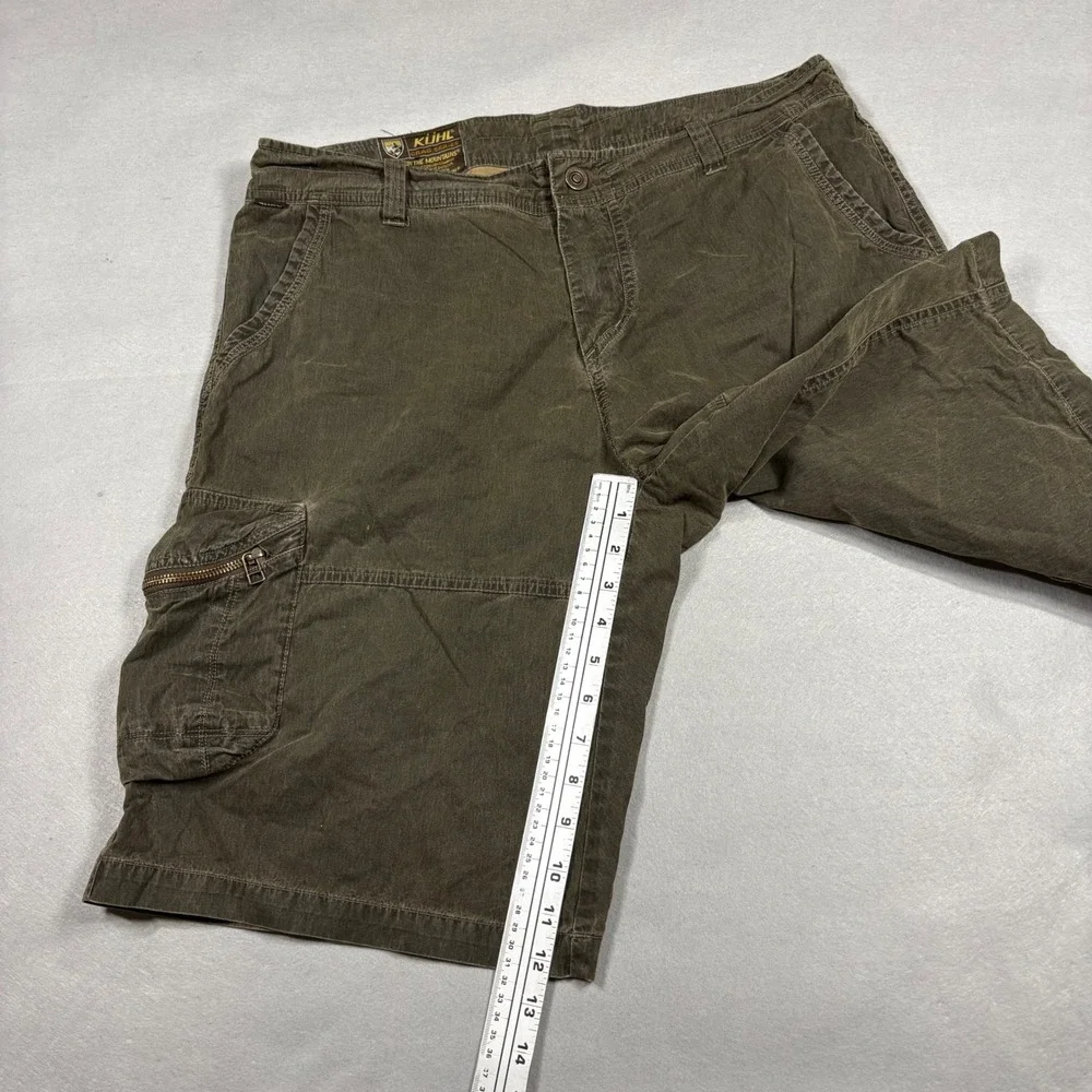 Kuhl Crag Series Mens 36 Cargo Shorts Olive Green Canvas Hiking Utility Outdoor